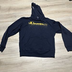 Champion Men’s Size Large Navy Blue With Gold Lettering Hooded Sweatshirt